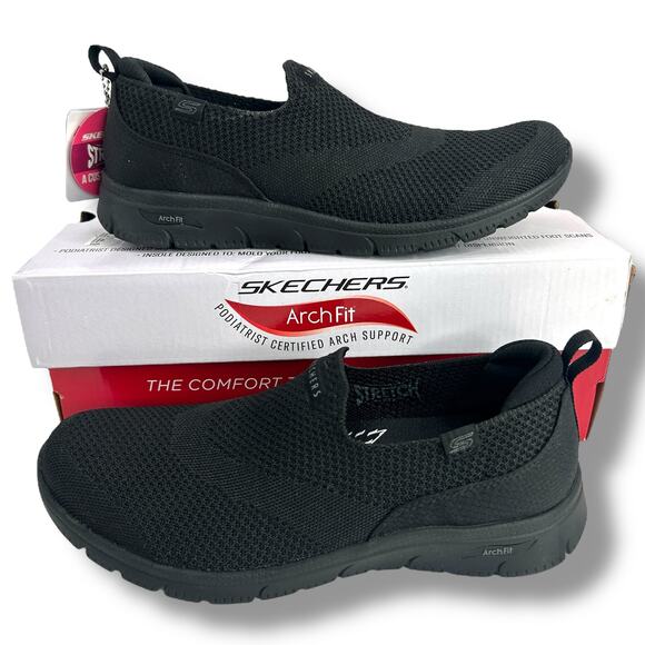 NEW Skechers Arc Fit 2.0 Black Size 7 Cascade Walking Sneakers Slip On Knit Flat - Picture 4 of 12